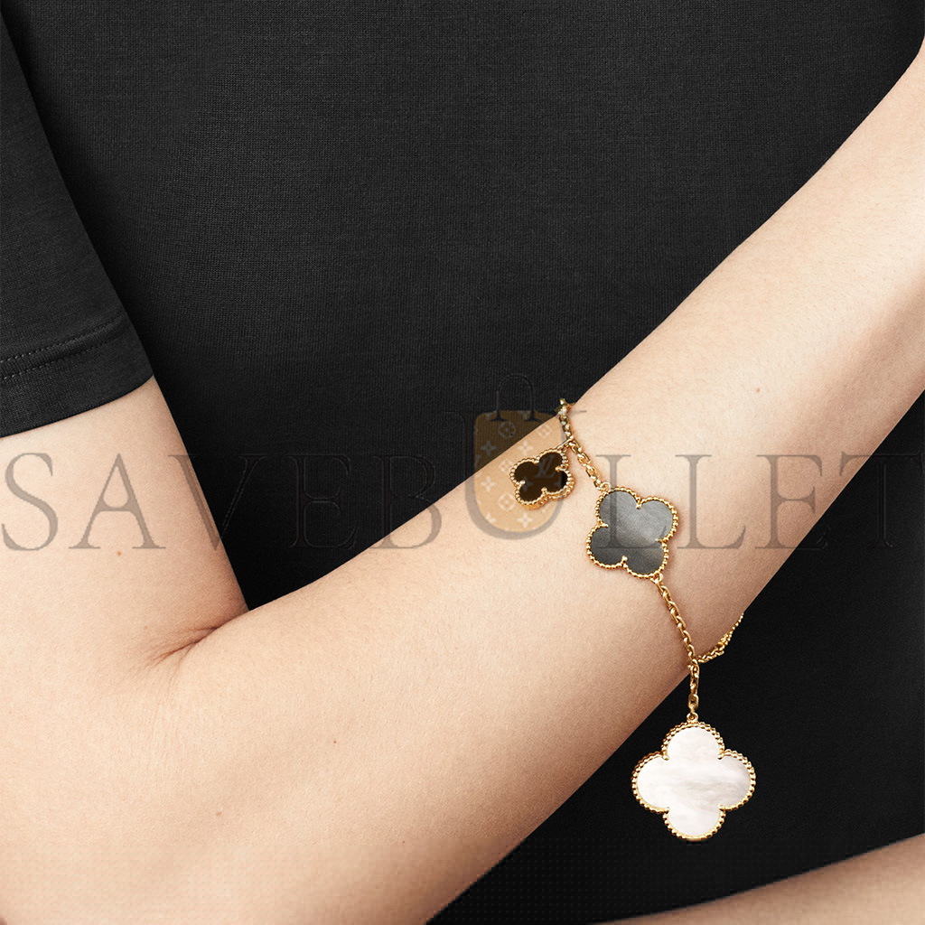 V*N CL*F  arpels magic alhambra bracelet, 5 motifs - yellow gold, mother-of-pearl, onyx  vcard78700